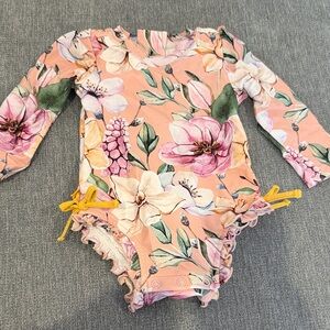 Posh Peanut Kids Swim Rashguard - Pink and White Floral